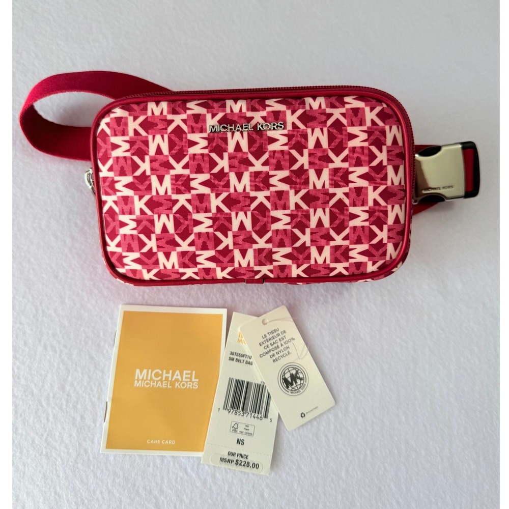 Michael Kors Khai Dark Raspberry Belt sling bag MK Monogram Nylon Waist Pack
